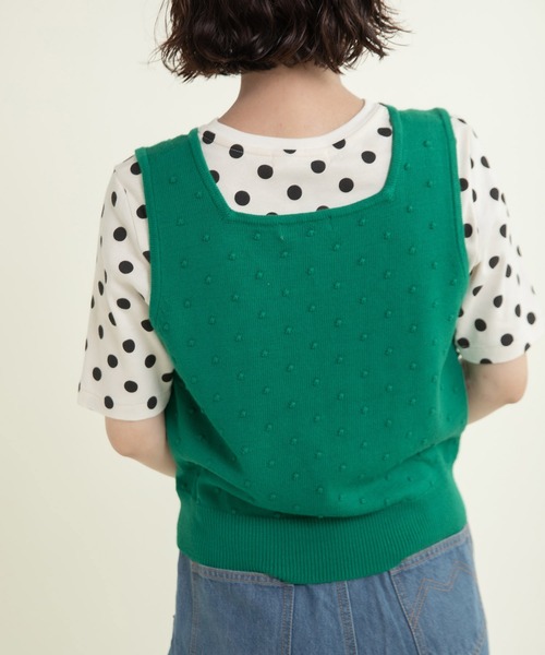 CHILD WOMAN（チャイルドウーマン）の「つぶつぶ編みスクエアネックベスト（ベスト・レディース・ネイビー/アイボリー/グリーン/サックスブルー・FREE）」の20枚目の写真