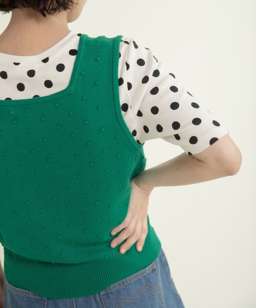 CHILD WOMAN（チャイルドウーマン）の「つぶつぶ編みスクエアネックベスト（ベスト・レディース・ネイビー/アイボリー/グリーン/サックスブルー・FREE）」の21枚目の写真
