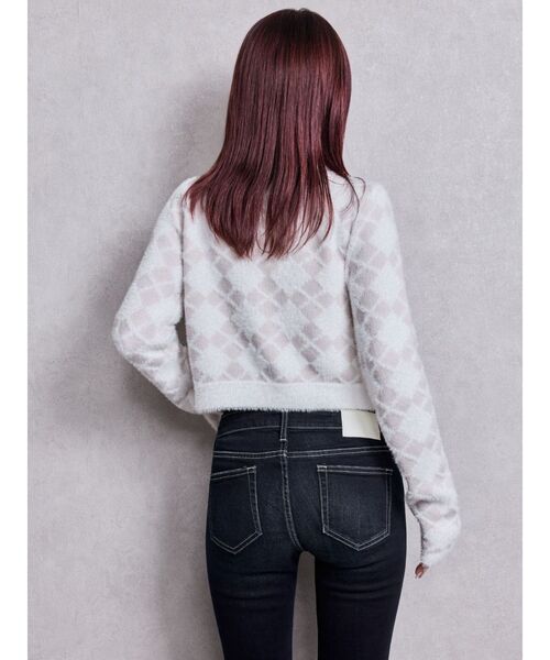 GYDA（ジェイダ）の「Argyll patternミニシャギーニットカーディガン（カーディガン/ボレロ・レディース・ブラック/オフホワイト・FREE）」の9枚目の写真