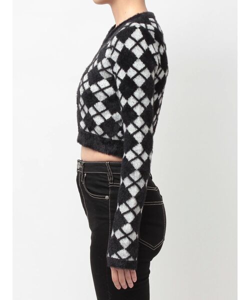 GYDA（ジェイダ）の「Argyll patternミニシャギーニットカーディガン（カーディガン/ボレロ・レディース・ブラック/オフホワイト・FREE）」の13枚目の写真