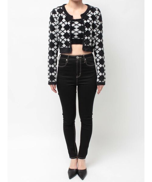 GYDA（ジェイダ）の「Argyll patternミニシャギーニットカーディガン（カーディガン/ボレロ・レディース・ブラック/オフホワイト・FREE）」の19枚目の写真