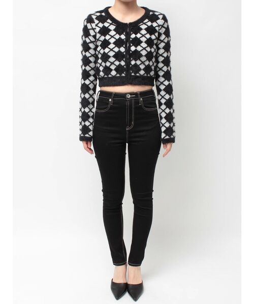 GYDA（ジェイダ）の「Argyll patternミニシャギーニットカーディガン（カーディガン/ボレロ・レディース・ブラック/オフホワイト・FREE）」の20枚目の写真