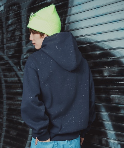 SIDEWAY STANCE（サイドウェイスタンス）の「【SIDEWAY STANCE】ラメ 裏起毛 ロゴプリント＆ワンポイント刺しゅう プルパーカー（パーカー・メンズ・ネイビー系/ブラウン系/ネイビー/ブラウン/ブラック/ブラック系・LARGE/MEDIUM）」の14枚目の写真