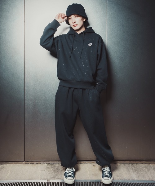 SIDEWAY STANCE（サイドウェイスタンス）の「【SIDEWAY STANCE】ラメ 裏起毛 ロゴプリント＆ワンポイント刺しゅう プルパーカー（パーカー・メンズ・ネイビー系/ブラウン系/ネイビー/ブラウン/ブラック/ブラック系・LARGE/MEDIUM）」の21枚目の写真