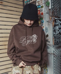 SIDEWAY STANCE（サイドウェイスタンス）の「【SIDEWAY STANCE】ラメ 裏起毛 ロゴプリント＆ワンポイント刺しゅう プルパーカー（パーカー）」