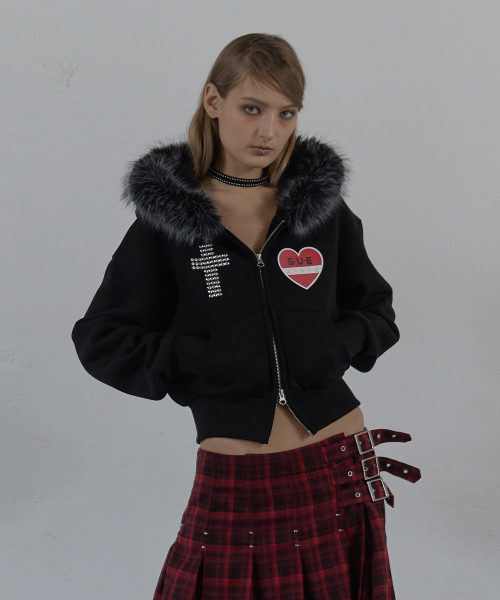 セール】FUR TRIMMING HOODED ZIP-UP / BLACK（パーカー）｜SETUP-EXE