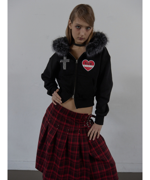 セール】FUR TRIMMING HOODED ZIP-UP / BLACK（パーカー）｜SETUP-EXE