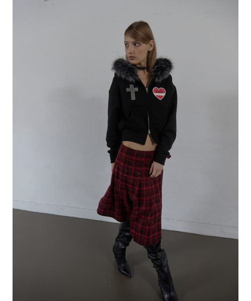 セール】FUR TRIMMING HOODED ZIP-UP / BLACK（パーカー）｜SETUP-EXE