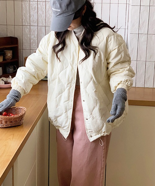 by LEGNA(バイレグナ)の「ドロストノーカラーキルティングジャケット(ノーカラージャケット・レディース・ラベンダー/ピンク/アイボリー/ライトブルー/ブラック/レモンイエロー・SMALL/MEDIUM/LARGE/X-LARGE)」の11枚目の写真