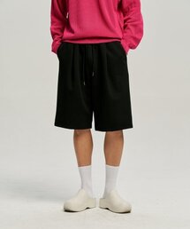 ワンタックバミューダスウェットショートパンツ - ブラック