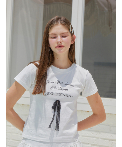 ANOETIC(アノエティック)の「LACE RIBBON T-SHIRT_WHITE(Tシャツ/カットソー・レディース・ホワイト・FREE)」の2枚目の写真