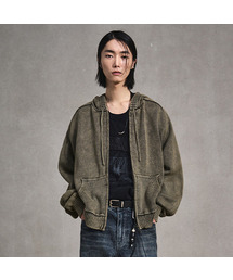 LMOOD（エルムード）の「ピースダイフードパーカー ニットジップアップ ヴィンテージカーキ（パーカー）」