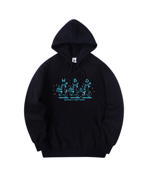 RADINEO(ラディネオ)の「ハッピーバースデーフード ブラック(パーカー・メンズ・その他・MEDIUM/LARGE/X-LARGE)」の1枚目の写真