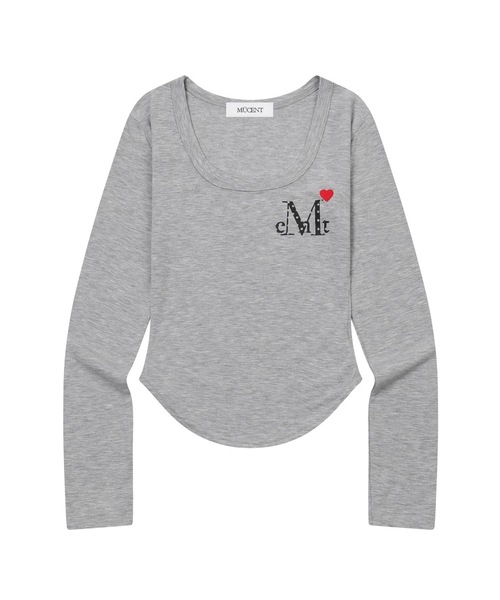 MUCENT（ムセント）の「ラブリッツミニハートロゴUネックロングスリーブTシャツ（4カラー）（Tシャツ/カットソー・レディース・ホワイト/ブラック/グレー/チャコール・FREE）」の3枚目の写真