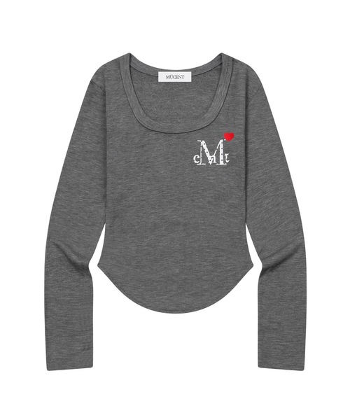 MUCENT（ムセント）の「ラブリッツミニハートロゴUネックロングスリーブTシャツ（4カラー）（Tシャツ/カットソー・レディース・ホワイト/ブラック/グレー/チャコール・FREE）」の4枚目の写真