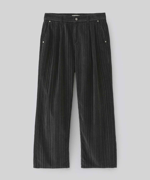 レイヤーコーデュロイツーピンタックパンツ（ブラック）