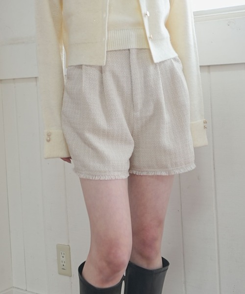archives(アルシーヴ)の「フリンジツイードショートパンツ(その他パンツ・レディース・ワイン/ブラック/アイボリー・MEDIUM)」の1枚目の写真