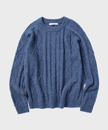 ケーブル編みラウンドニット_BLUE