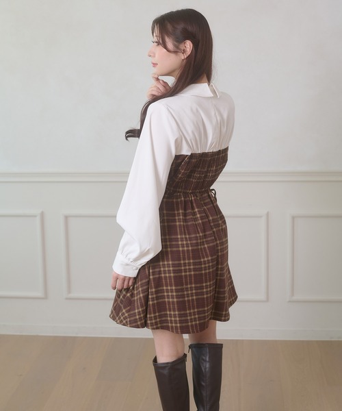 セール】side lace up plaid pattern mini dress / サイドレースアップ