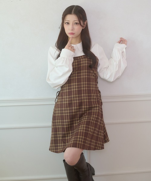 セール】side lace up plaid pattern mini dress / サイドレースアップ