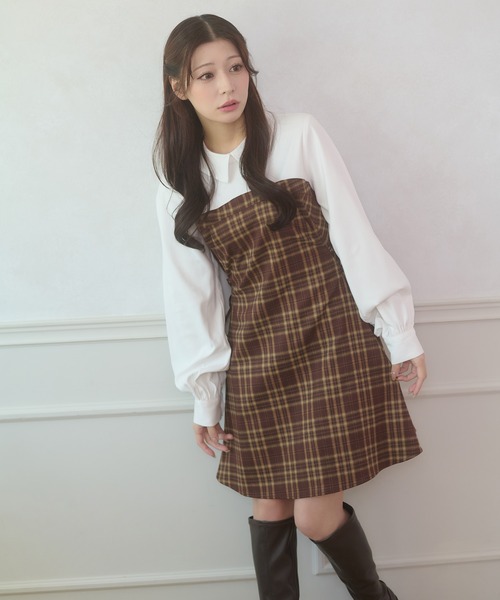 セール】side lace up plaid pattern mini dress / サイドレースアップ