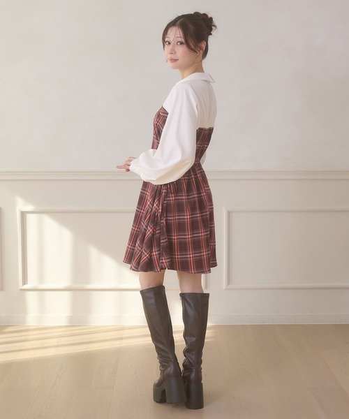 セール】side lace up plaid pattern mini dress / サイドレースアップ