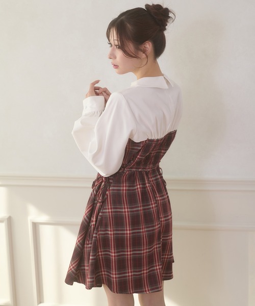 セール】side lace up plaid pattern mini dress / サイドレースアップ