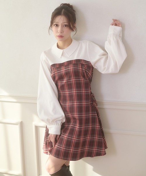 セール】side lace up plaid pattern mini dress / サイドレースアップ セール】side lace up plaid pattern mini dress / サイドレースアップ