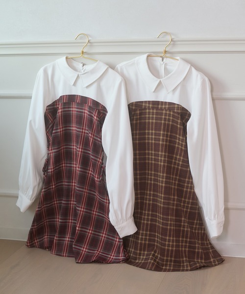 セール】side lace up plaid pattern mini dress / サイドレースアップ