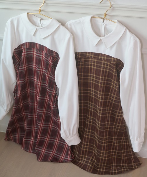 セール】side lace up plaid pattern mini dress / サイドレースアップ
