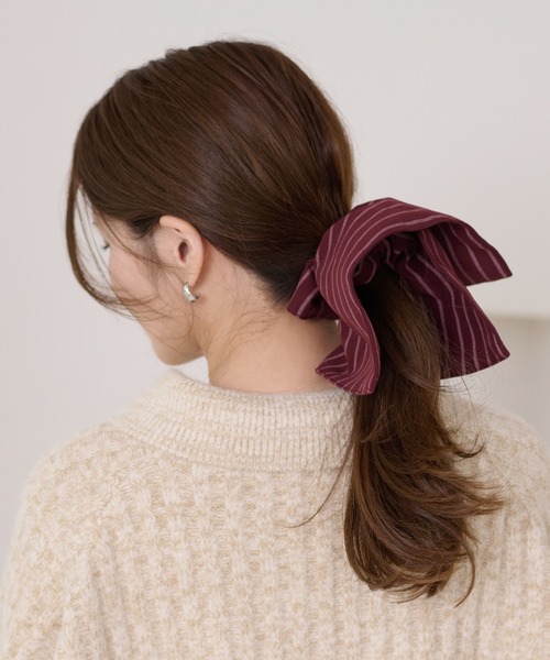 【限定値下げ中】AZUR ブラウン シュシュ apres jour clair】ストライプビッグシュシュ（シュシュ）｜apres jour