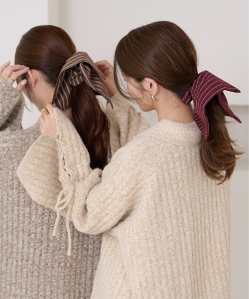 セール】【apres jour clair】ストライプビッグシュシュ（シュシュ