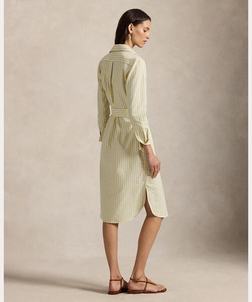 ストライプド コットン オックスフォード ベルテッド シャツドレス