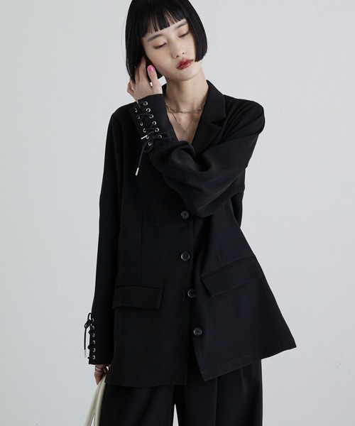 Lui's（ルイス）の「袖口レースアップシャツジャケット（シャツ/ブラウス・レディース・ブラック/グレー・FREE）」の3枚目の写真