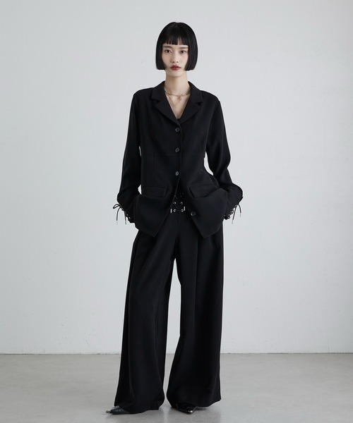 Lui's（ルイス）の「袖口レースアップシャツジャケット（シャツ/ブラウス・レディース・ブラック/グレー・FREE）」の7枚目の写真