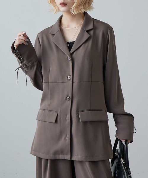 Lui's（ルイス）の「袖口レースアップシャツジャケット（シャツ/ブラウス・レディース・ブラック/グレー・FREE）」の12枚目の写真