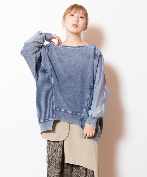 OSMOSIS（オズモーシス）の「裏毛切替プルオーバー（ニット/セーター・レディース・グレー/ピンク/ライトグリーン/ブルー・ONE SIZE）」の3枚目の写真