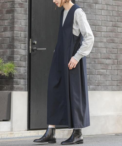 FORK&SPOON（フォークアンドスプーン）の「FORK&SPOON　キャリーマンジャンパースカート（ワンピース・レディース・ネイビー/チャコールグレー・1/2）」の7枚目の写真