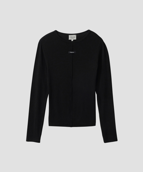 LINE DETAIL WOOL LONG SLEEVE BLACK（Tシャツ/カットソー）｜ROLAROLA