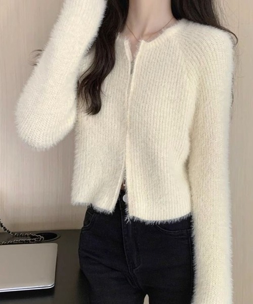 CANVAS+(キャンバスプラス)の「【CANVAS+】シャギーダブルジップニットカーディガン(カーディガン/ボレロ・レディース・ブラック/ホワイト・M)」の15枚目の写真