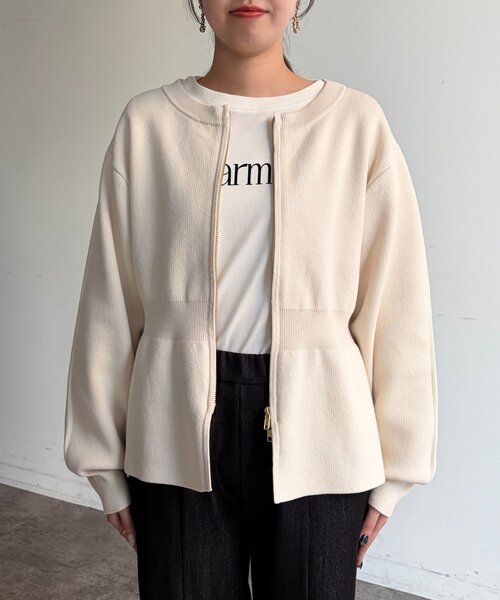 Chez toi（シェトワ）の「ペプラムジップジャケット（ブルゾン・レディース・アイボリー/ブラック/ライム・FREE）」の5枚目の写真