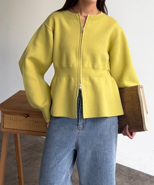 Chez toi（シェトワ）の「ペプラムジップジャケット（ブルゾン・レディース・アイボリー/ブラック/ライム・FREE）」の18枚目の写真