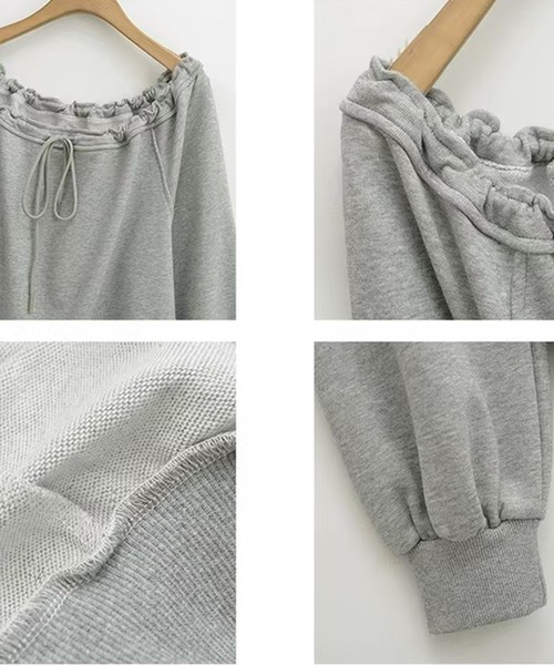 AsheKsha(アシクシャ)の「一着で様々な着こなしが楽しめるゆったりフーディ長袖トップス(スウェット・レディース・グレー/ベージュ・F)」の21枚目の写真