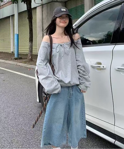 AsheKsha(アシクシャ)の「一着で様々な着こなしが楽しめるゆったりフーディ長袖トップス(スウェット・レディース・グレー/ベージュ・F)」の18枚目の写真