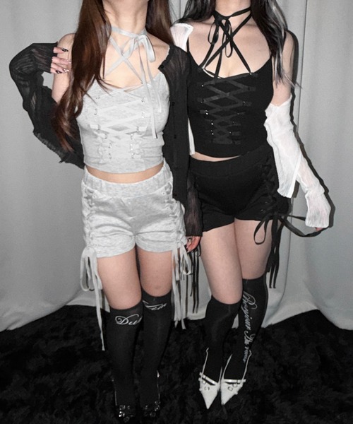 me+em select(ミームセレクト)の「【 2color 】レースアップリボンショートパンツ / lace up ribbon short pants(その他パンツ・レディース・ブラック/グレー・FREE)」の3枚目の写真