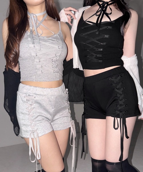 me+em select(ミームセレクト)の「【 2color 】レースアップリボンショートパンツ / lace up ribbon short pants(その他パンツ・レディース・ブラック/グレー・FREE)」の5枚目の写真