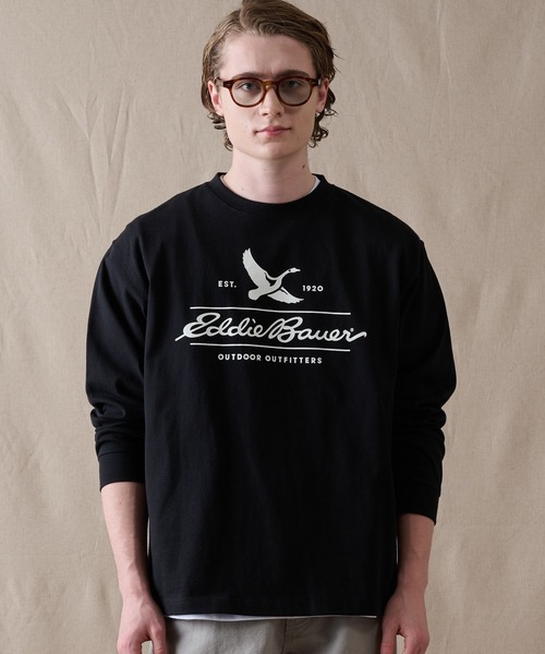 Eddie Bauer（エディーバウアー）の「クラシックロゴプリント 長袖Tシャツ（Tシャツ/カットソー・メンズ・ホワイト/オレンジ/グレイッシュブルー/ブラック・L/XL/M/XXL）」の2枚目の写真