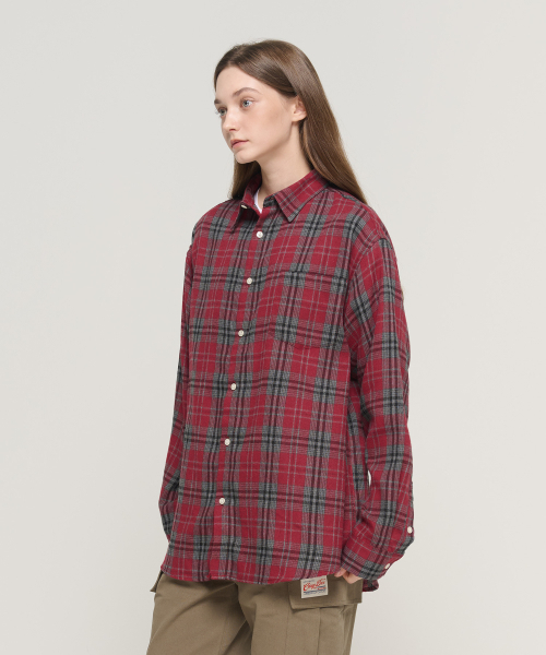 CARGOBROS FOR WOMAN(カーゴブロスフォーウィメン)の「トーンダウンチェックオーバーサイズコットンシャツ(レッド)(シャツ/ブラウス・レディース・その他・FREE)」の3枚目の写真