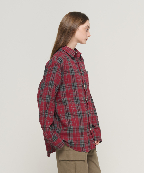 CARGOBROS FOR WOMAN(カーゴブロスフォーウィメン)の「トーンダウンチェックオーバーサイズコットンシャツ(レッド)(シャツ/ブラウス・レディース・その他・FREE)」の5枚目の写真