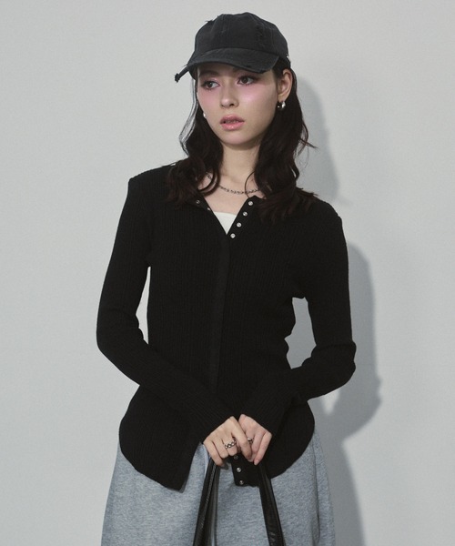 ENVYM（アンビー）の「ランダムリブニットカーディガン（カーディガン/ボレロ・レディース・ブラック/ネイビー/グレー/ベージュ・FREE）」の7枚目の写真